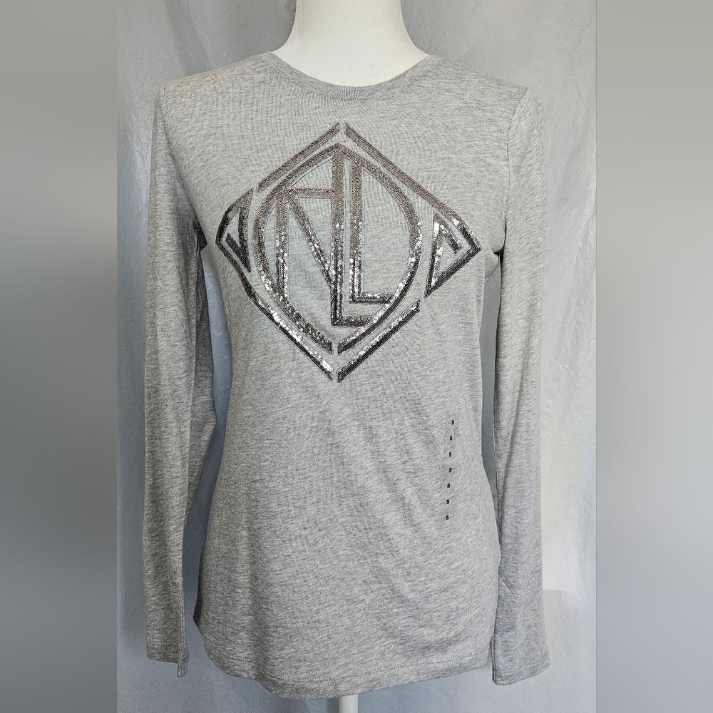 Laure Ralph Lauren Gray Sequin Long Sleeve Tee NWT - Picture 9 of 9